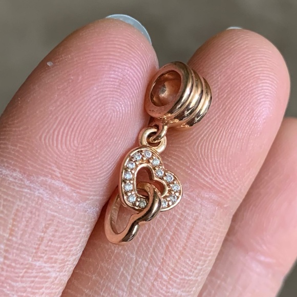 Retired Pandora Rose Interlocking Love Heart Dangle Charm with Clear Zirconia - Picture 2 of 9